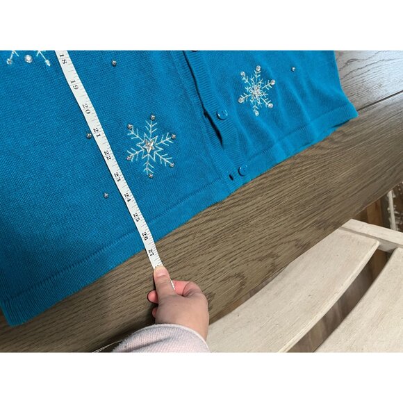 NWT VINTAGE Christopher & Banks Womens XL Snowflake Embroidered Teal Vest 55% Ra - Picture 8 of 8